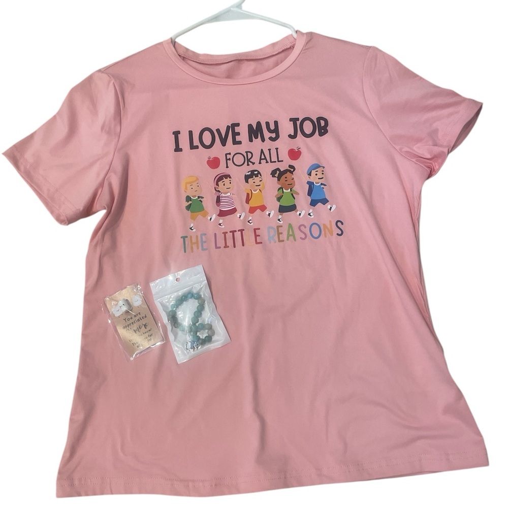 Charming Pink Graphic Tee - Love My Job Design Apple bracelet and qt marshmallow